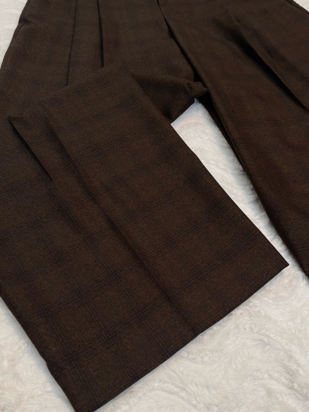 NWOT Banana Republic Wool Brown Plaid Double Pleat Wide-Leg Pants - Picture 3 of 16